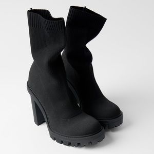 ZARA Sock Style Heeled Ankle Boots